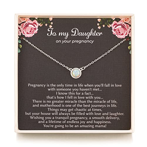 RareLove First Time Mom Gift,Daughter Pregnancy Gifts 925 Sterling Silver White Opal Necklace For Mom to be,Expecting Moms
