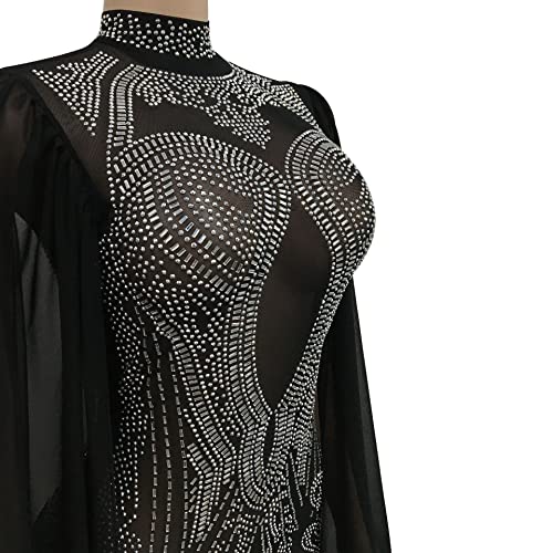 Women's Sexy See Through Mesh Sequin Split Floor Length Sleeve Backless Wide Leg Pants Jumpsuit Clubwear #TOP6