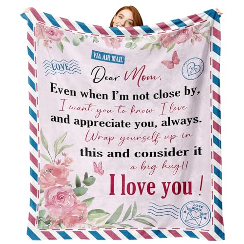 Paayna for Mom from Daughter Son Flannel Throw Blanket, Mommy Christmas Birthday for Mama Grandma Women, Peony Present Soft Blankets for Bedding Sofa 50 x 60 Inches