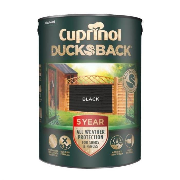 Black Ducksback Shed and Fence Treatment 5L | Exterior Wood Paint and Protector | Wax Enriched Weatherproof Finish for Sheds Fences and Garden Timber