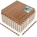 Sorbus 120 Sq. Ft. Wood Grain Floor Tiles Foam Mat EVA Interlocking Mats Tile 3/8-Inch Thick Flooring Wood Puzzle Exercise Mats w/Borders - Home Playroom Basement, Apartment, Trade Show, Baby, Dance