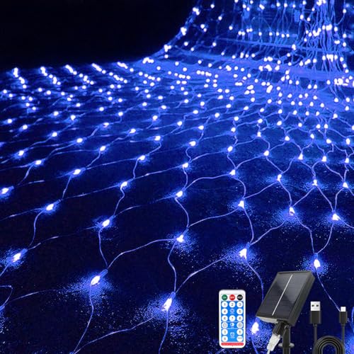 Hulaiyaa Red de Luces Led Navidad Exterior 1.5 * 1.5M, 96 LEDs Luces de Cadena de Red Solares con Remoto y Momento, Luz de Decorativas al Aire Libre, Guirnaldas Neta Luz para Arbustos Jardín