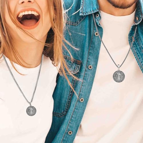 Sterling Silver Saint Benedict/Virgin Mary/Sacred Heart of Jesus Pendant Necklace for Men Women, St Benedict Medal/Lady of Guadalupe/Jesus Necklace Religious Christmas Gift4