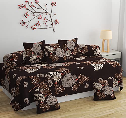 Image of Diwan Set Pillows 5 with Bolster 2 Covers | Diwan Sets for Sofa Cover /Living Room | Pillows /Covers (1 Single Bedsheet, 2 Bolster, 5 Cushion)