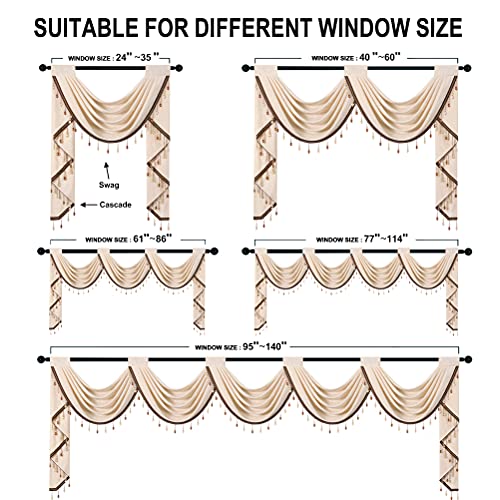 Elkca Beige Chenille Waterfall Valance For Living Room,Single Hollow Swag Valance For Bedroom Kitchen Curtains, Rod Pocket, 1 Panel #TOP5