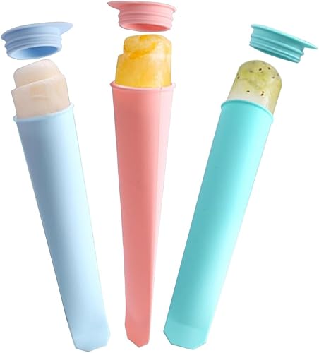 Moldes de silicona para paletas con tapas adjuntas, paquete de 3 moldes de silicona para helados caseros con tapa, bandeja de hielo de silicona