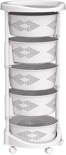 Miniatura 4 de DYRABREST Estante de almacenamiento de cocina multicapa, organizador de verduras giratorio de 5 niveles con ruedas bloqueables, estante de