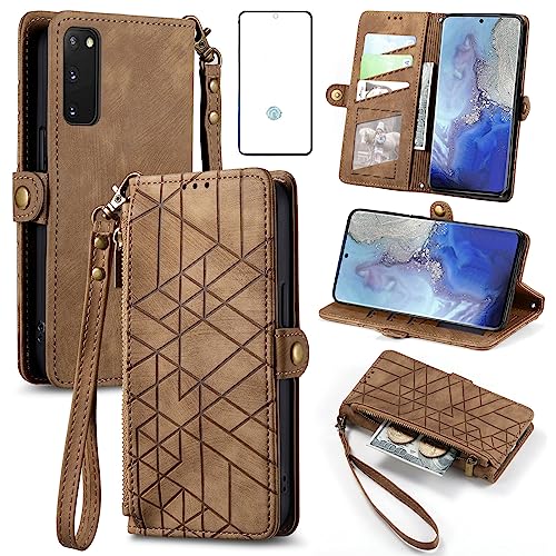 Étui Samsung S20 Plus Asuwish portefeuille fermeture éclair et verre