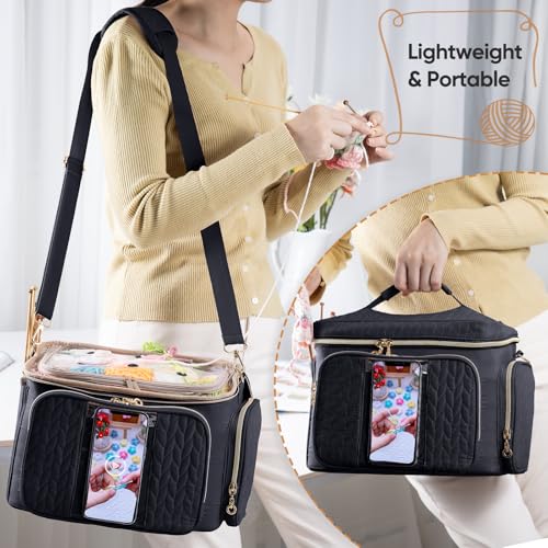 Image of MYBAGZING Crochet Bag Organizer - Yarn Bags for Crocheting - Crochet Storage Bag with Pockets for Crochet Hooks, Crochet Accessories - Yarn Organizers - Yarn Holders for Crocheting - Knitting Bags