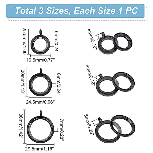 UNICRAFTALE 3pc 3 Size Memory Locket Pendants Glass Photo Charms Round Floating Lockets Black 304 Stainless Steel Pendants Picture Frame Bouquet Charms for Necklace Jewelry Making - Image 2