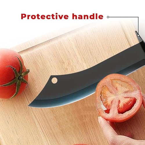 Image of Kitchen Meat Cutting Knife with Protective Sheath | Stainless Steel Heavy Duty Chopping Knife for Meat, Fish & Vegetables | Ergonomic Non-Slip Handle