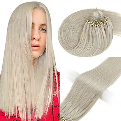 Vivien Blonde Micro Loop Human Hair Extensions 12 Inches Platinum Blonde Hair Extensions Microlink Real Human Hair Straight Micro Loop Ring Human Hair 40 Grams 0.8g strand