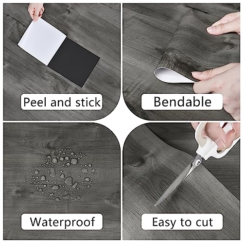 Yullpaper Vinylvloer, grijs, houtlook, pvc-vloertegels, zelfklevend, 90 x 15 cm, zelfklevende tegels, vloer, waterdichte plaktegels, badkamervloer, 4 stuks kleylzelfklevend, grijs - Image 6