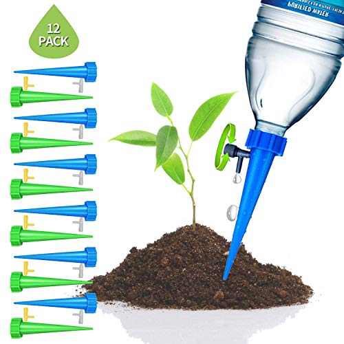 SIKSIN Plant Waterer Self Watering Devices, Vacation Potted Plant Watering Spikes Automatic Drip Irrigation Water Stakes System with Control Valve Switch for Garden Plants Indoor & Outdoor (Blue)