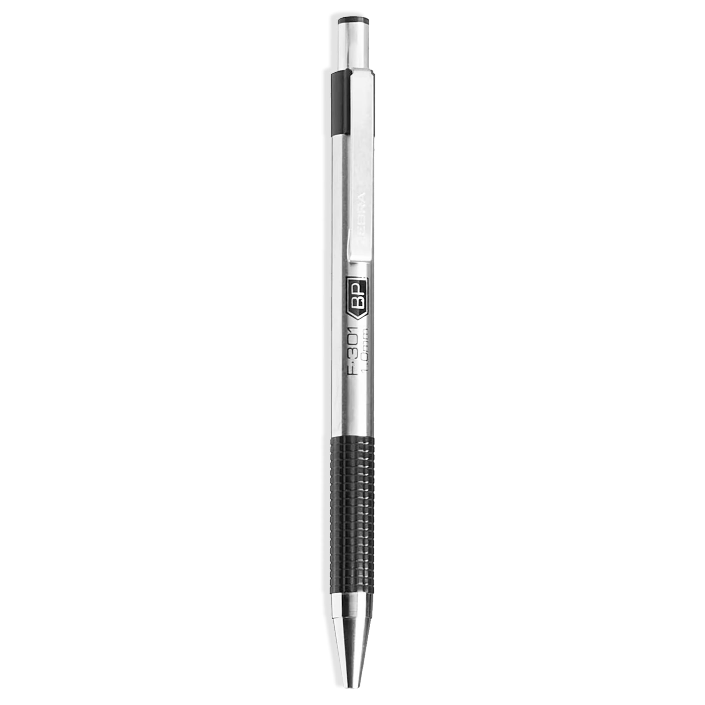 Zebra F-301 – wysuwany długopis ze stali nierdzewnej, szerokość 1,0 mm, czarny atrament, 3 sztuki