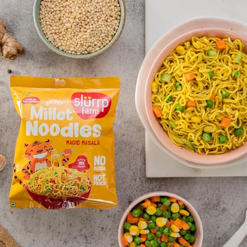 Image of Slurrp Farm No Maida, No MSG Instant Noodles | Magic Masala | Not Fried, Millet Noodles, 60g (Pack of 2)