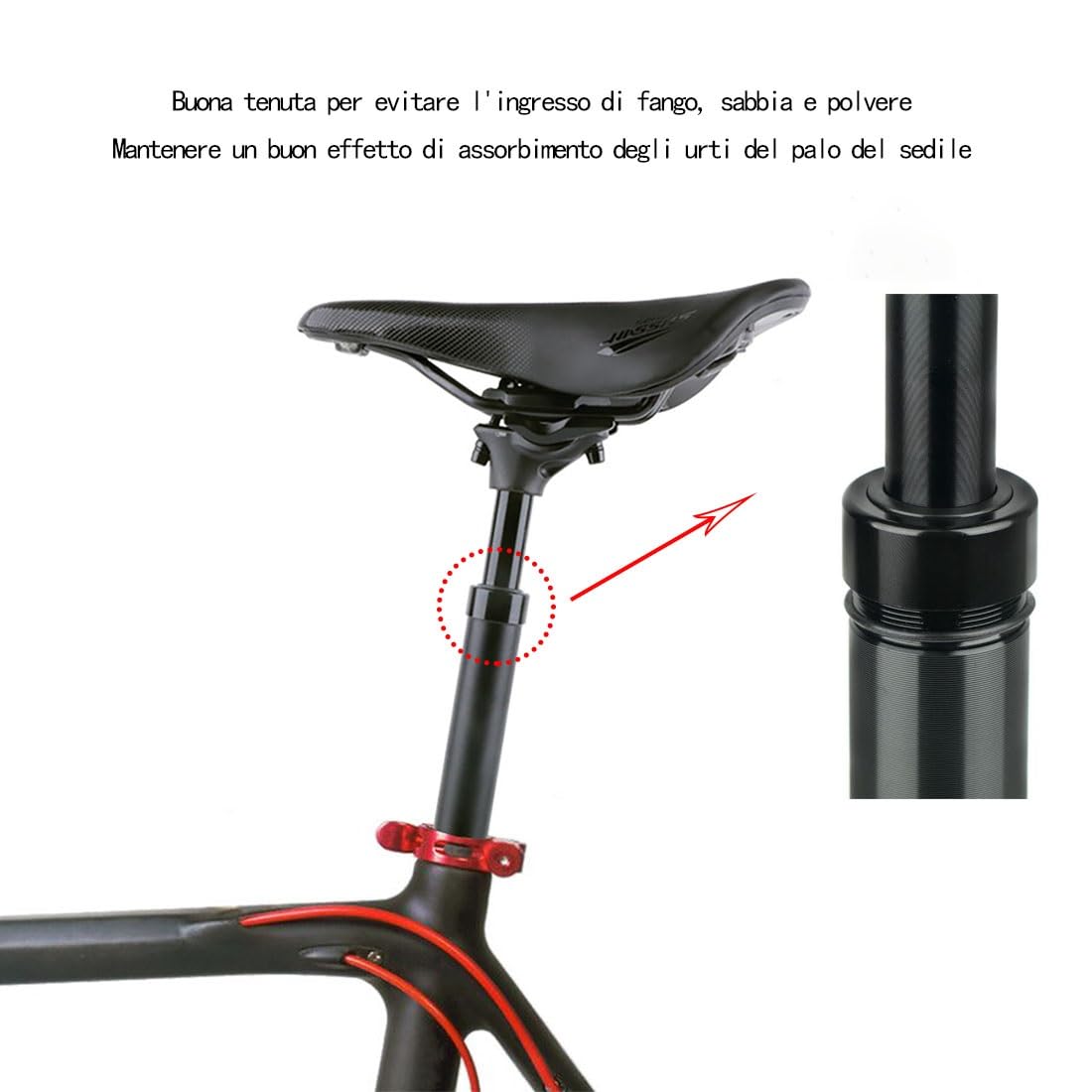 Reggisella Ammortizzato per Bicicletta, Tubo Sella Ammortizzato, Diametro di 27.2 28.6 30 30.4 30.8 30.9 31.6 33.9 mm Supporto Sella per Bici da Corsa, MTB, Gravel, E-Bike e Ibride