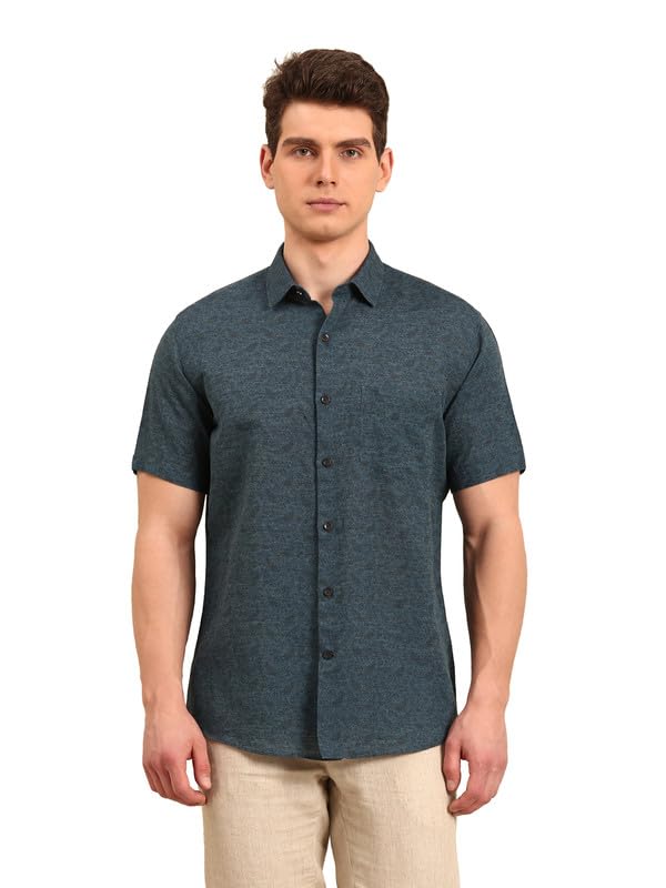 Image of Linen Club Men's Linen Rich Printed Contemporary Fit Half Sleeve Casual Shirt