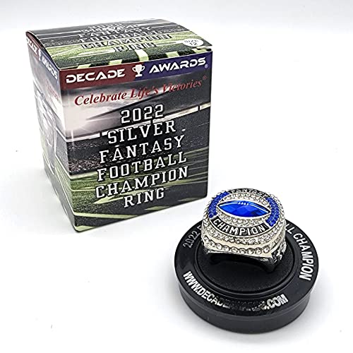 Decade Awards 2022 Fantasy Football Ring - Silver | Ffl Champion Ring With Blue & Clear Stones - Size 12, Silver #TOP7