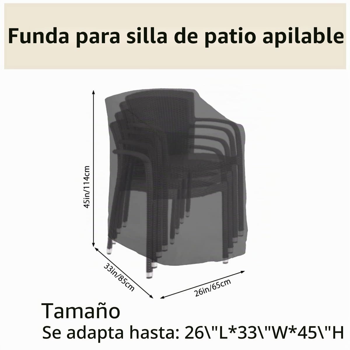 Cubierta para sillas de jardín apilables para 6 sillas de protección para sillas apilables, resistente al agua, resistente a los rayos UV, hecha de tela Oxford 210d adecuado para silla de jardín (2)