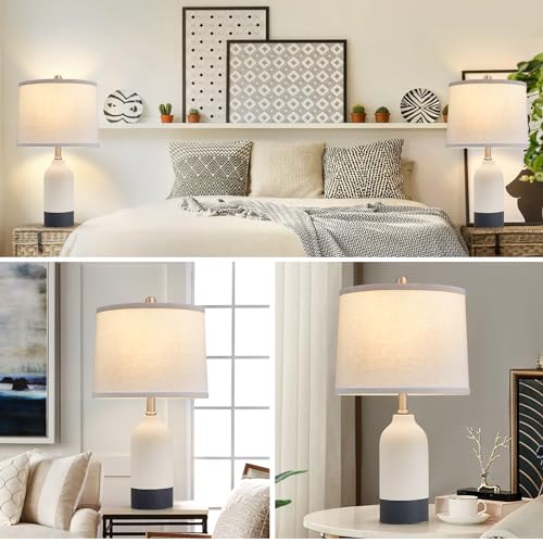 Luvkczc 110A Modern Ceramic Lamps For Bedrooms Set Of 2, 3-Color Temperature Table Lamp Bedside Nightstand Desk Reading Lamp With Fabric Drum Shade thumb #5
