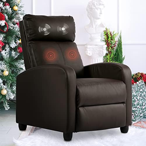 Recliner Chair, Recliners for Small Spaces Breathable Padded PU Leather Massage Single Sofa Recliner Chair with Footrest Home Theater Seating for Bedroom Living Room, Brown
