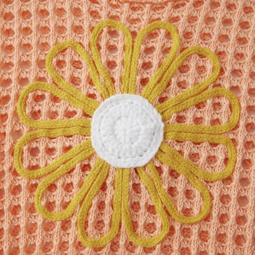Image of Women Floral Crochet Sweater Short Sleeve Crewneck Hollow Out Lightweight Knit Pullover Tops 2025 Summer Beach Cover Ups