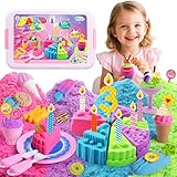 Billeeit Cake & Ice Cream Sensory Bin Sand Toy, Sand Kit Sensory Toys w/lid and 4 Color Moldable Sensory Play Sand 2.2lbs, Molds, Tools Set 43pcs Total for Toddlers, Fun Easter Gifts for Kids 3+