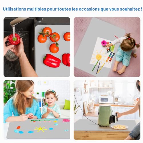 AECHY Tapis en silicone pour plans de travail 90 x 60 x 0,2 cm, résistant à la chaleur et imperméable pour plan de travail de cuisine, tapis en silicone extra large, tapis de table de cuisine pour – vue 4