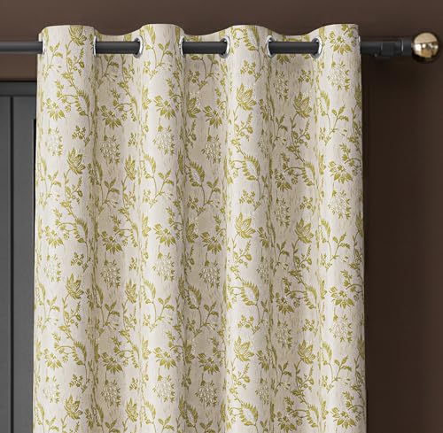 Image of Yellow Weaves 2 Pcs Jacquard Botanical Eyelet Long Door Curtain - Perfect for Home, Office, Bedroom, Living Room & Balcony - 9 Feet (Golden)
