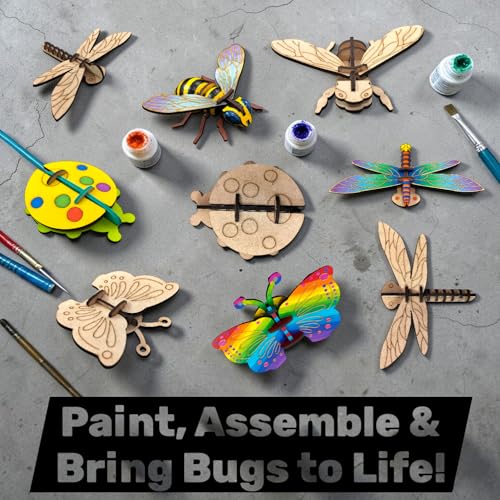 Image of BAGJI TOYS 3D Wooden Insect Craft Painting Kit for Kids, 4 Piece Set with Brushes & Paint, DIY Bug Models, Gift for Boys Girls Age 5 and Up