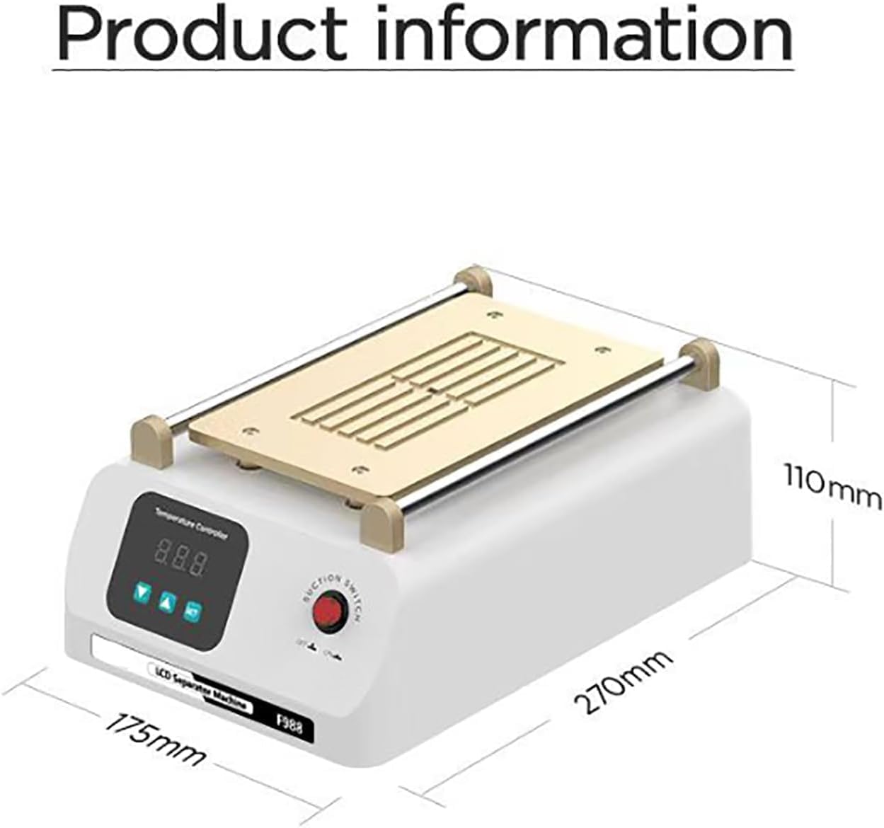 Macchina per la rimozione dello schermo LCD da 8 pollici con display digitale e doppia pompa, temperatura regolabile da 50 a 130 °C, strumento per la rimozione dello schermo di smartphone e telefoni.