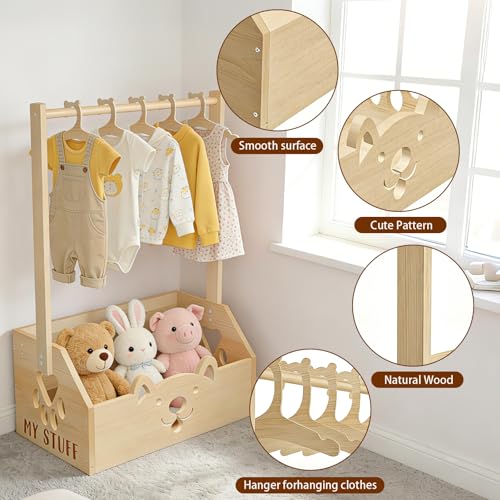IDUNSEED Geschenk Korb mit Griff,34x23x17cmHolzkiste Geschenk,Aufbewahrungskorb mit Hängestangen, Kleiderständer für Organisation und Aufbewahrung