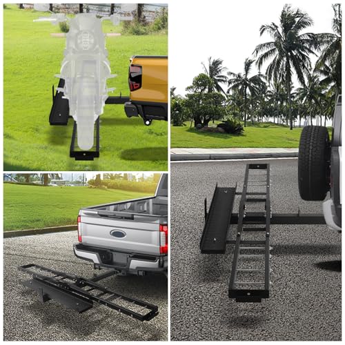 600LBS Black Motorcycle Carrier Mount Dirt Bike Rack Hitch Hauler with Loading Ramp Heavy Duty - Thumbnail 7
