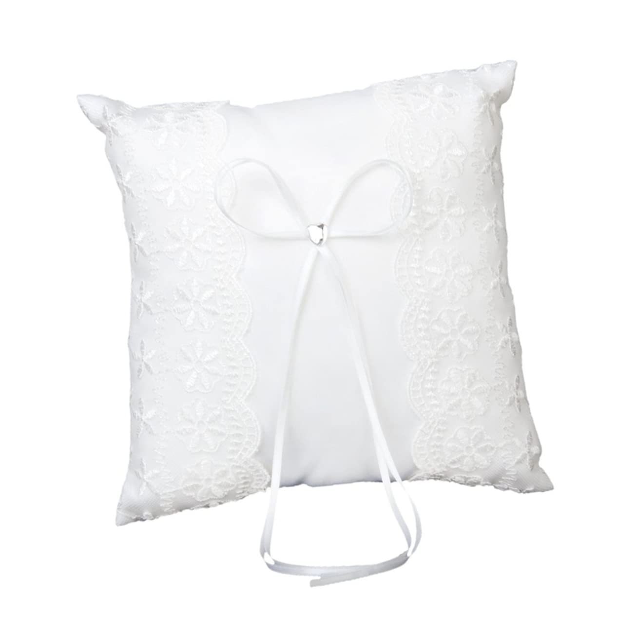 Alipis 20 * 20cm Embellished Lace and Rhinestone Heart Ring Pillow for Wedding Ceremony
