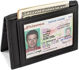 Slim Leather Bifold Front Pocket Wallet Credit Card Holder with 2 ID Window