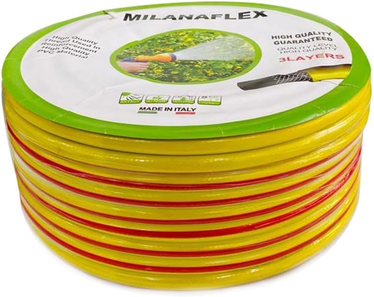 Garden Hose Reinforced (Yellow) 1/2 Inch 50 Meter Irrigation Water Hose Flexible Watering hose, Made in ITALY