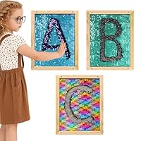 3 Pcs Flip Sequin Fabric Wood Frame Wall Panel, Sensory Toy Reversible Sequin Flip Fabric Mat with Wood Frame, Interactive Sensory Board for Play & Learning, Wall Hangings Decoration,