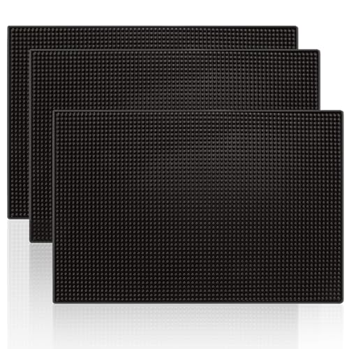 AHAQU 3PCS Bar Mat, Rubber Bar Service Mat, 12 x 17 Black Non Slip Rubber Bar Mats, PVC Whiskey Beer Coffee Glass Spill Mats for Coffee Bars Kitchen Restaurants Counter