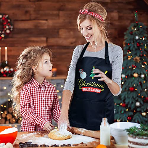 Funny Apron For Men, Women, Christmas Kitchen Cooking Grillining Chef Apron - Christmas Baking Crew Adjustable Apron For Christmas Party With Snowman Christmas Tree Candy Cane Pattern, Black, Large #TOP6