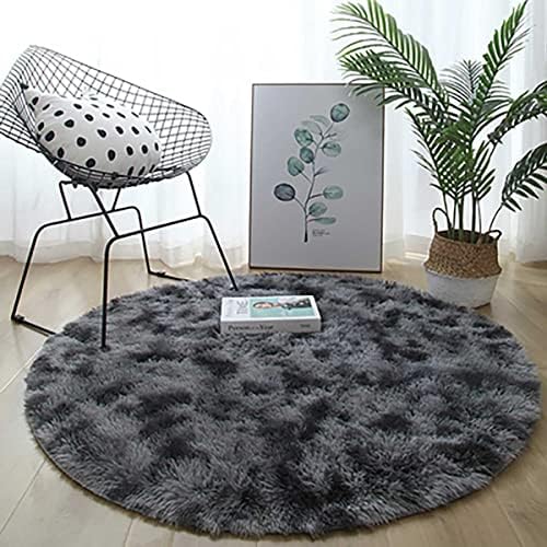 Round Rugs for Bedrooms Fluffy Living Room Circle Area Rug Soft Rug Shaggy Carpet for Kids Room Floor Mat(Black Grey, 2.6feet)