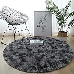 Tenekee Round Rugs for Bedrooms Fluffy Living Room Circle Area Rug Soft Shaggy Carpet for Kids Room Floor Mat (Black grey, 80cm)