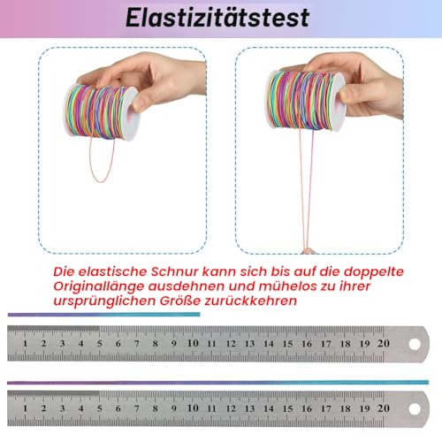 1 mm Elastisches Faden, 100m Elastische Schnur Gummiband für Armbänder, Halsketten, Schmuckherstellung, Perlen, Knoten, Binden, Verpacken und Bastelnb (Bunt)
