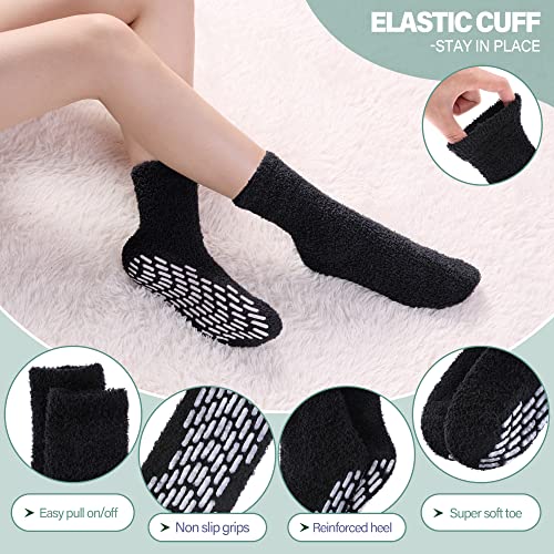 Dosoni Non Slip Socks For Womens With Grips Anti Skid Fuzzy Hospital Slipper Socks Warm Winter Cozy Fluffy Soft Fleece Socks 5 Pairs Black #TOP4