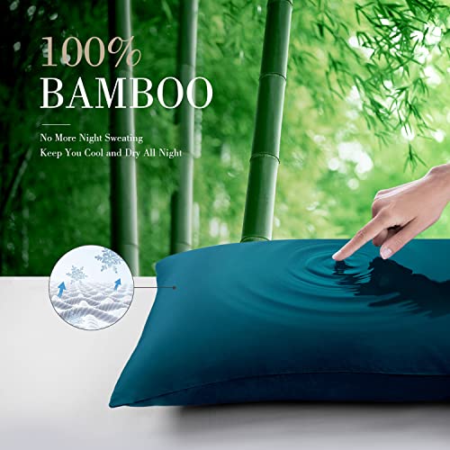Wishsmile Teal Standard Pillow Cases Bamboo Cooling Pillowcases Set Of 2 Breathable Cool Silky Soft Moistur Wicking For Hot Sleepers,Hair And Skin Friendly,2 Pack,20X26 Inches #TOP1