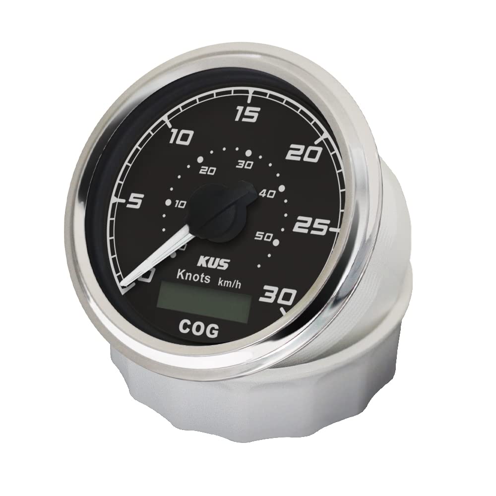 KUS GPS Contachilometri contachilometri calibro 30 nodi per barche 85mm 12V/24V (nero)