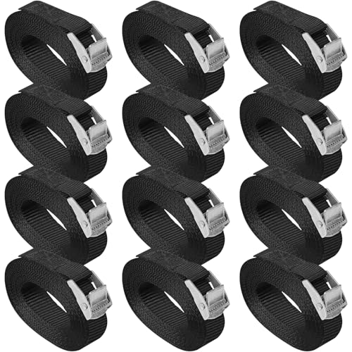 ROELLY 12 Piezas de Cinchas de Amarre de 1 m, Correas Tensoras Ajustables Con Cierre de Clip, Adecuadas Para Motocicletas, Bicicletas, Camping, Negro