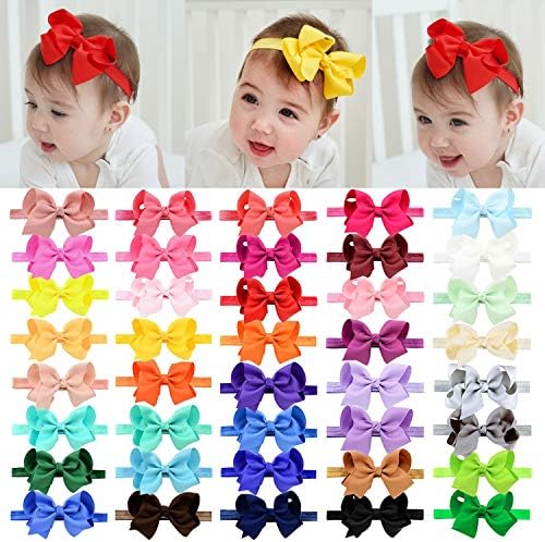 jollybows 40pcs Baby Girls Grosgrain Ribbon Hair Bows Headbands