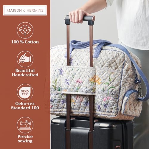 Maison d' Hermine Weekender Bags for Women Cotton Quilted Duffel Overnight Luggage Weekend Bag for Men Gym Sports Gifts Travel Business Travellers Family Trip (Faience)2