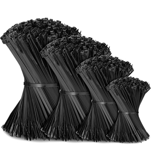 3000 Pieces Cable Zip Ties Bulk Heavy Duty Cable-Ties Nylon Tie Wraps Self Locking Wire Ties for Plants Gardening Farming Grid Wall Fence Indoor and Outdoor(4"6"8"12",Black)